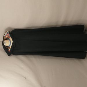 Vintage Handmade Cape Dark Navy Wool Cloak Colorful Striped Lining w/ Hood 54"